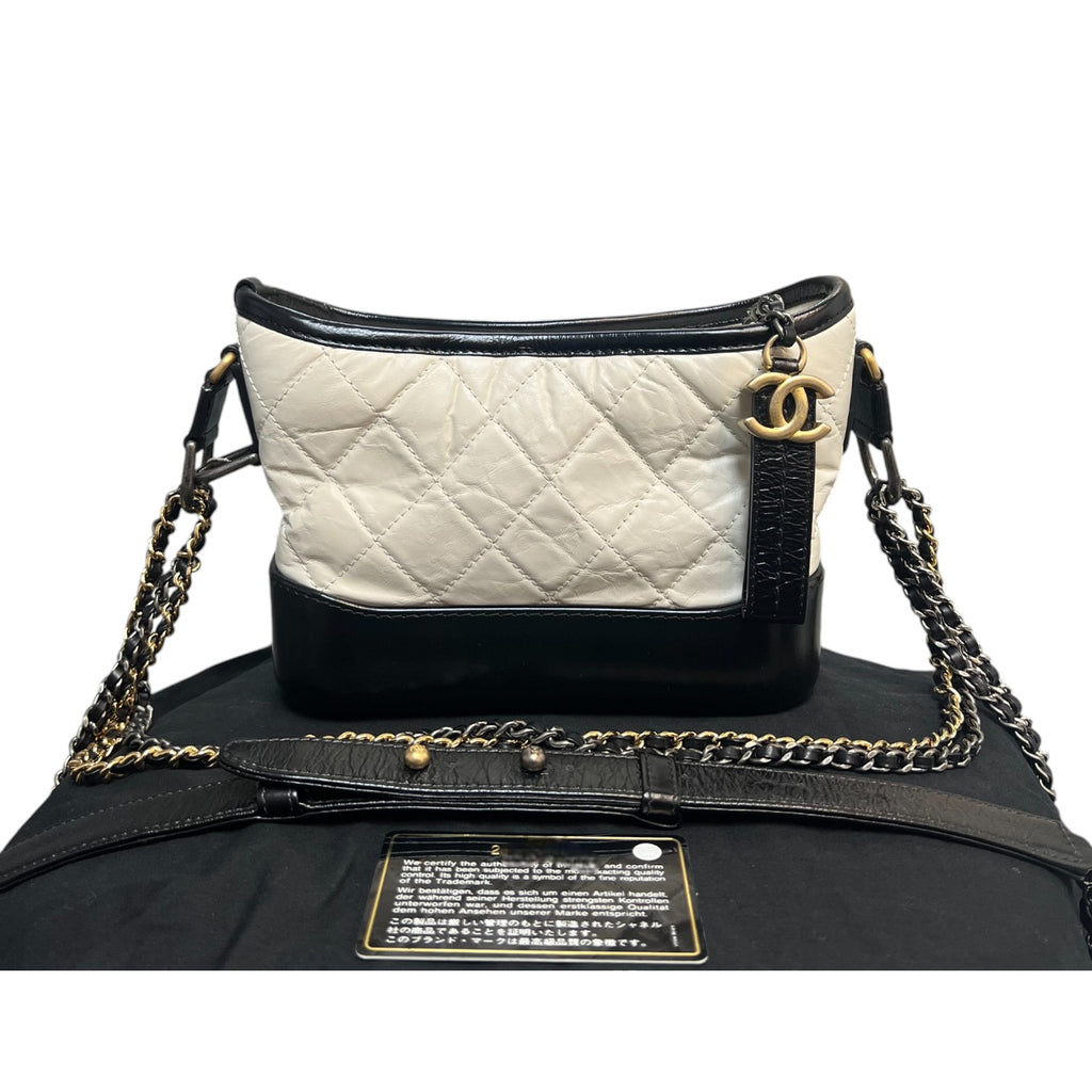 Gabrielle Hobo Small Calfskin Quilted Black White MHW