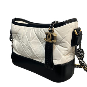 Gabrielle Hobo Small Calfskin Quilted Black White MHW