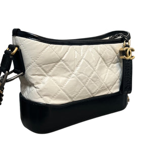 Gabrielle Hobo Small Calfskin Quilted Black White MHW