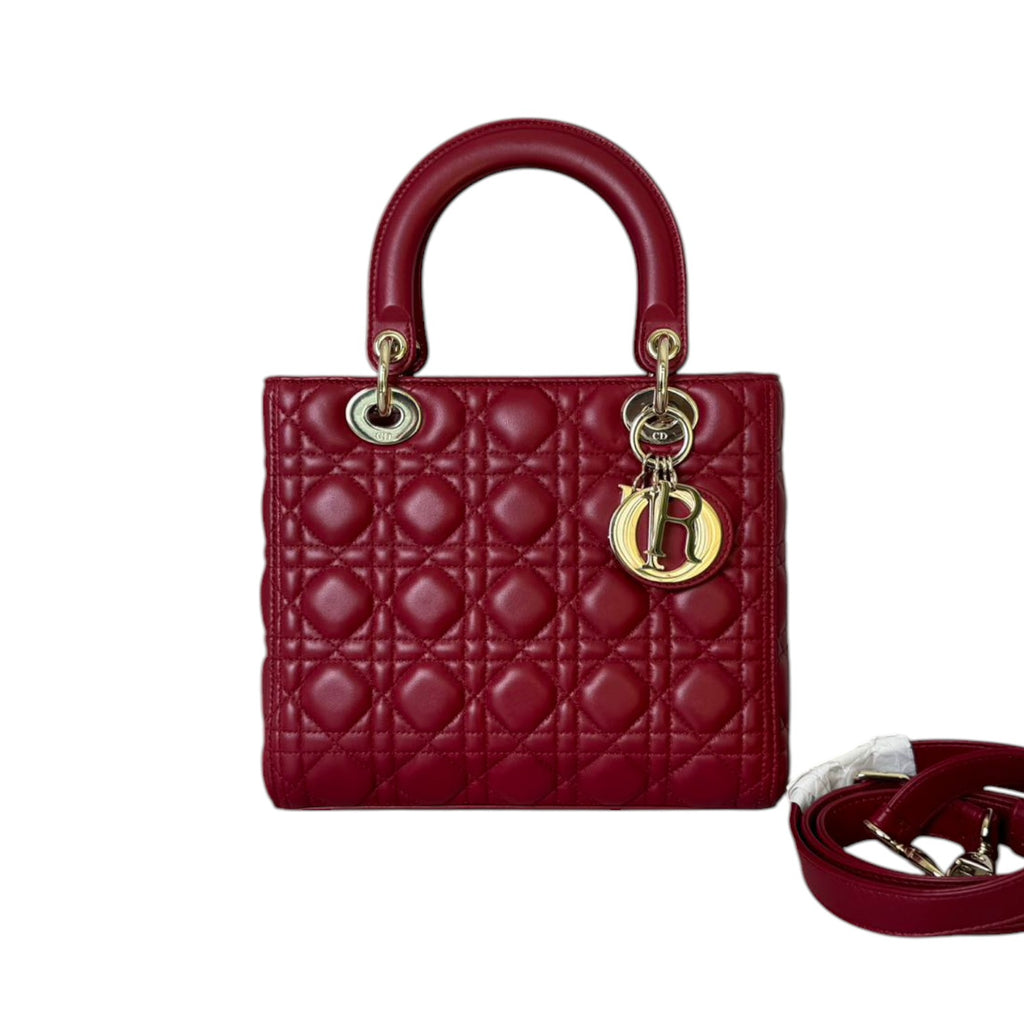 Lady Dior Medium Lambskin Quilted Red GHW