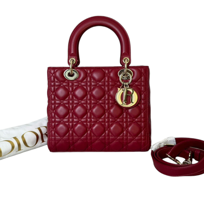 Lady Dior Medium Lambskin Quilted Red GHW