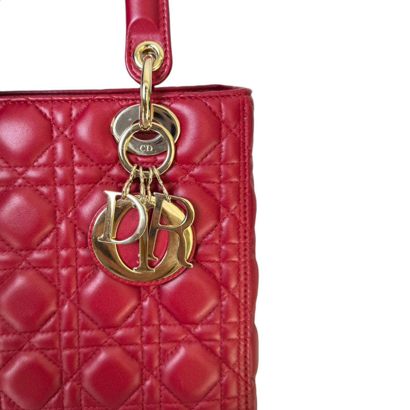 Lady Dior Medium Lambskin Quilted Red GHW