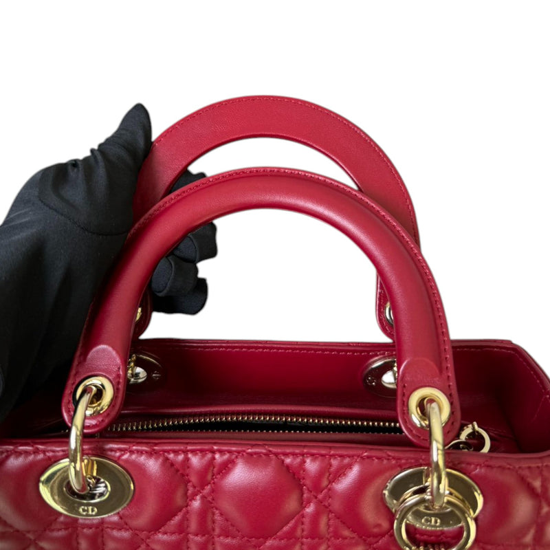 Lady Dior Medium Lambskin Quilted Red GHW