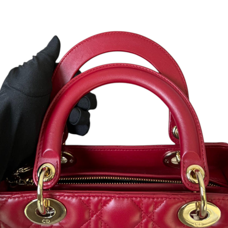 Lady Dior Medium Lambskin Quilted Red GHW