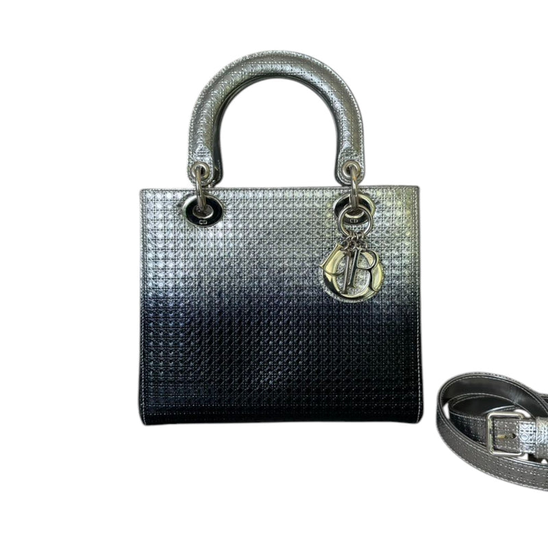 Lady Dior Medium Metallic Patent Micro-Cannage Silver Blue SHW