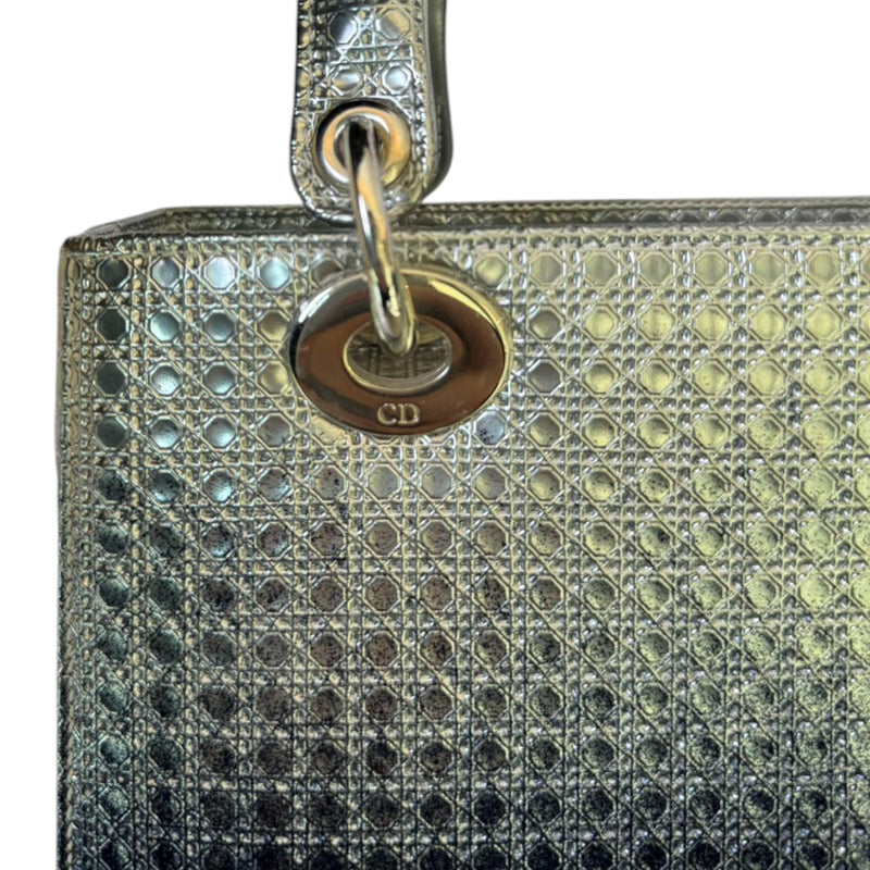 Lady Dior Medium Metallic Patent Micro-Cannage Silver Blue SHW