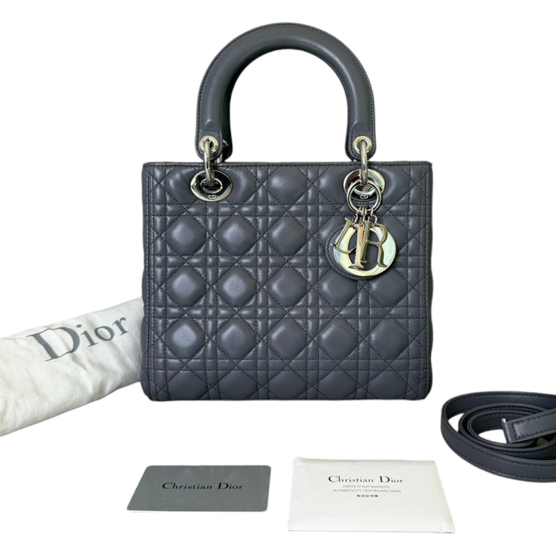 Lady Dior Medium Lambskin Cannage Dark Grey SHW