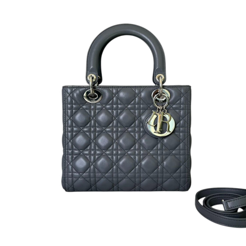 Lady Dior Medium Lambskin Cannage Dark Grey SHW