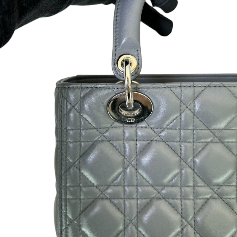 Lady Dior Medium Lambskin Cannage Dark Grey SHW