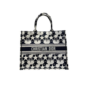 Book Tote Medium Lucky Star Embroidery Black White