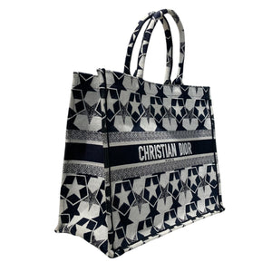 Book Tote Medium Lucky Star Embroidery Black White