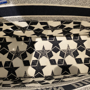 Book Tote Medium Lucky Star Embroidery Black White