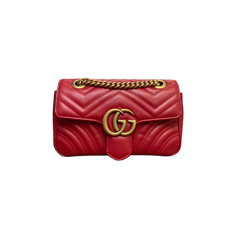 GG Marmont Shoulder Small Calfskin Matelasse Red GHW