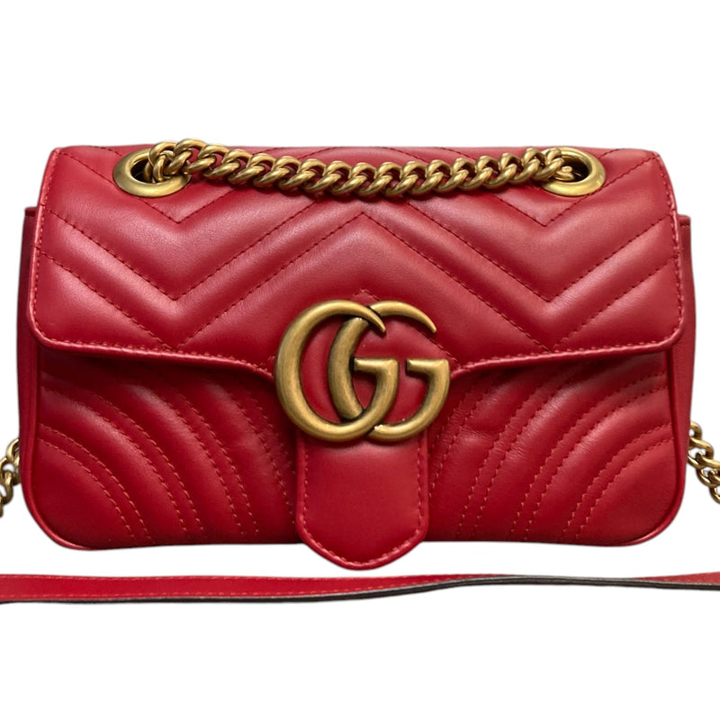 GG Marmont Shoulder Small Calfskin Matelasse Red GHW