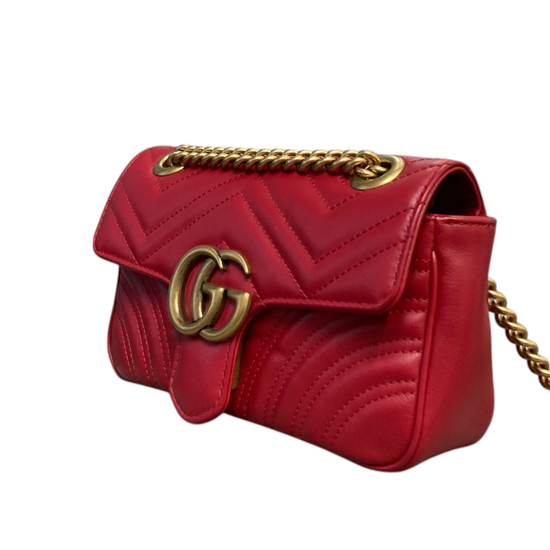 GG Marmont Shoulder Small Calfskin Matelasse Red GHW