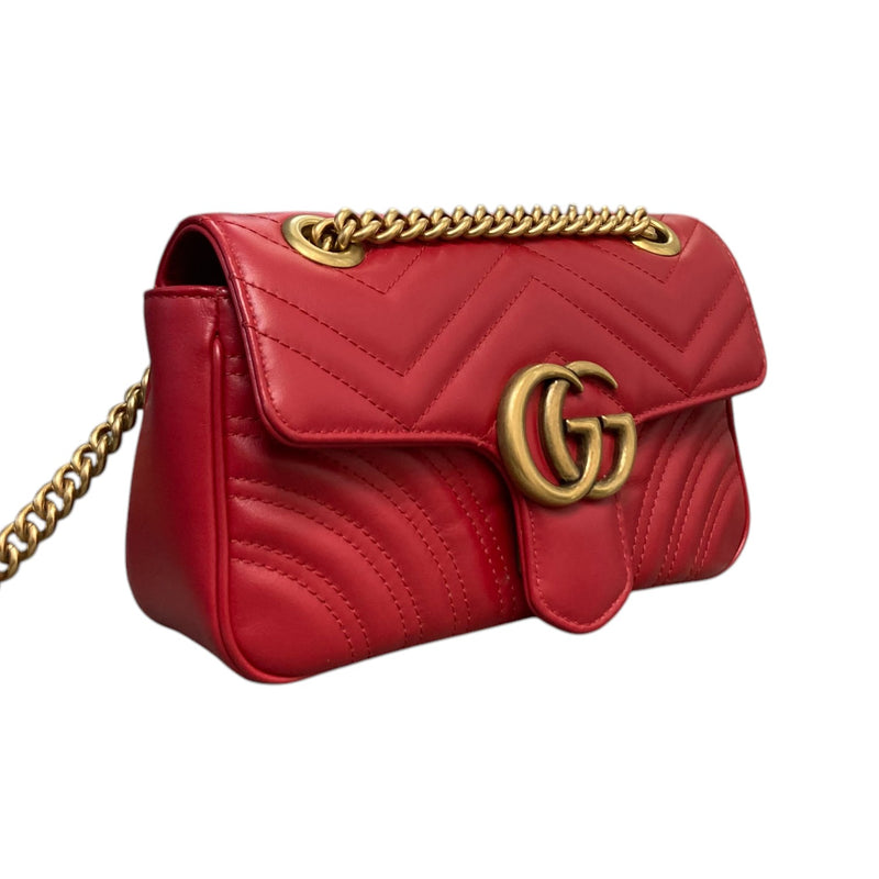 GG Marmont Shoulder Small Calfskin Matelasse Red GHW