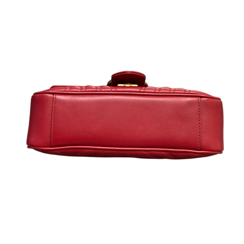 GG Marmont Shoulder Small Calfskin Matelasse Red GHW