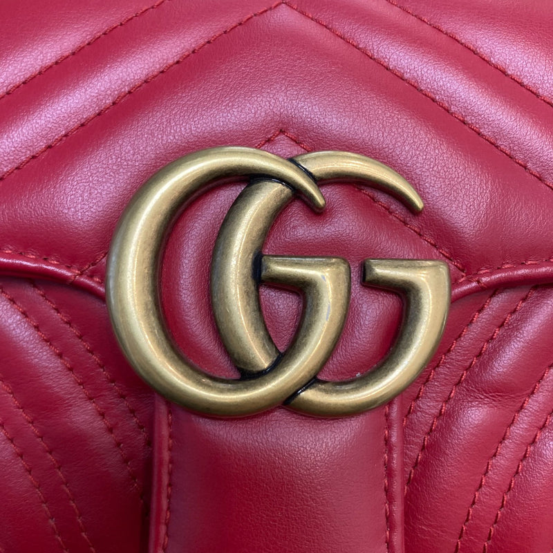 GG Marmont Shoulder Small Calfskin Matelasse Red GHW