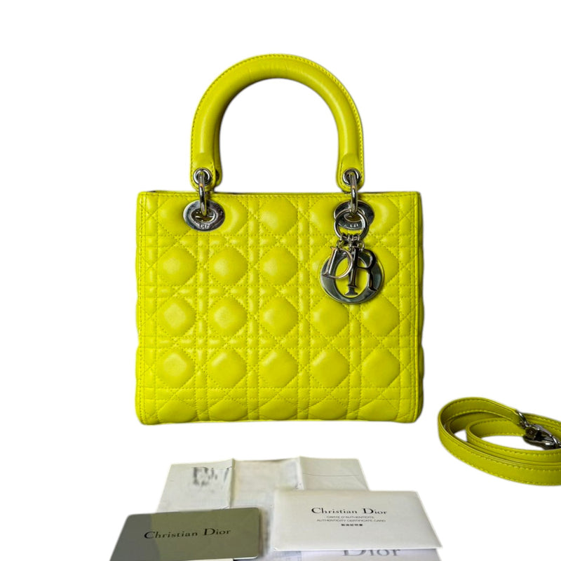 Lady Dior Medium Lambskin Quilted Yellow SHW