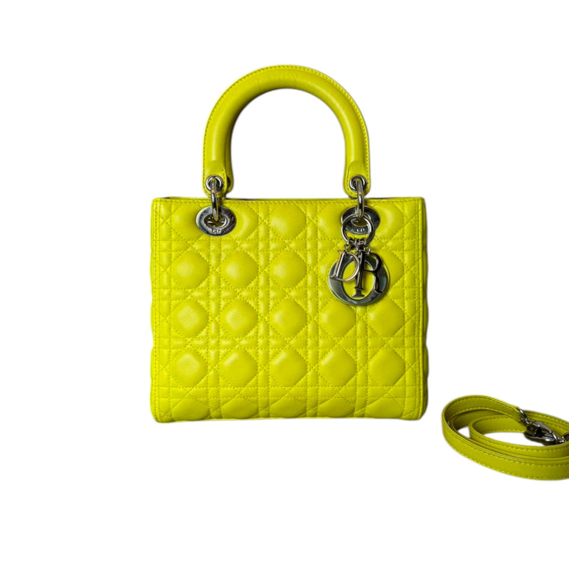 Lady Dior Medium Lambskin Quilted Yellow SHW