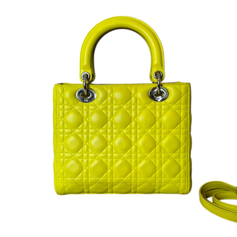 Lady Dior Medium Lambskin Quilted Yellow SHW