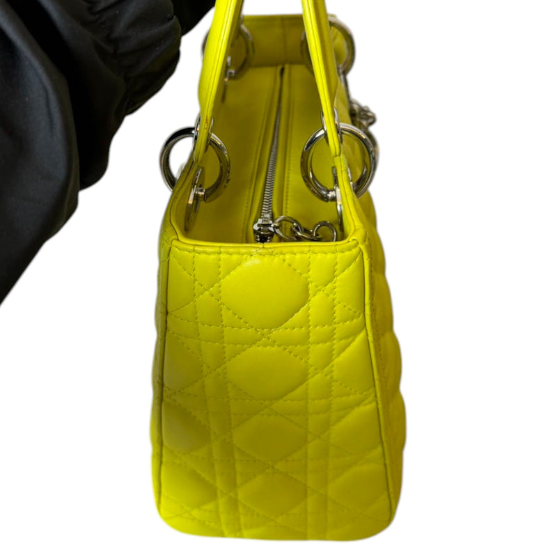 Lady Dior Medium Lambskin Quilted Yellow SHW