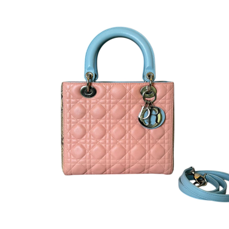 Lady Dior Medium Tri-Color Lambskin with Python Light Blue Pink