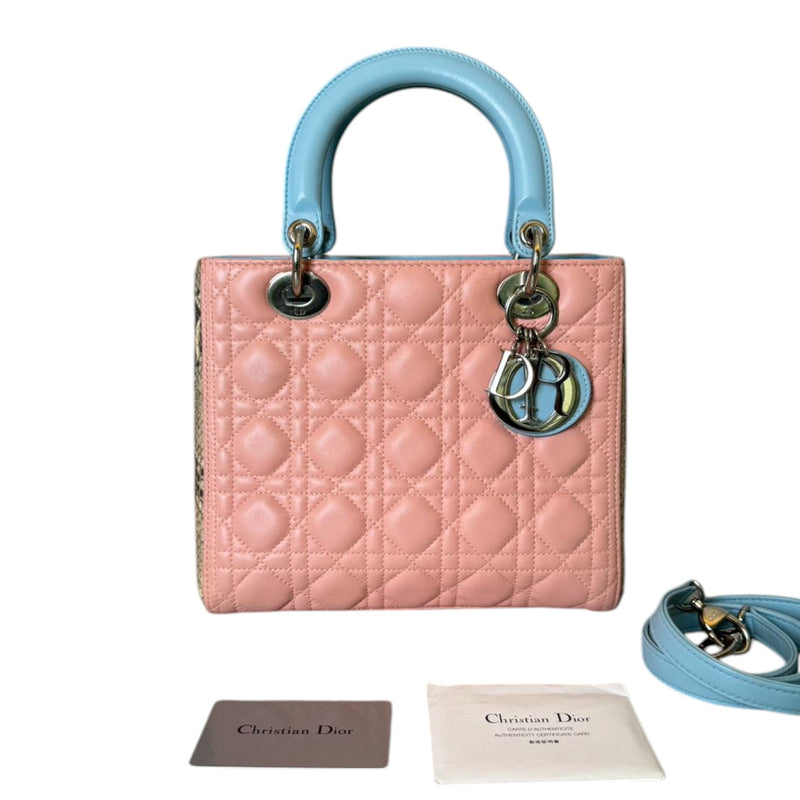 Lady Dior Medium Tri-Color Lambskin with Python Light Blue Pink