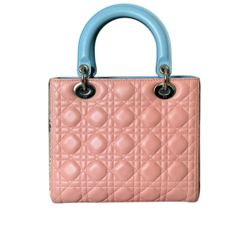 Lady Dior Medium Tri-Color Lambskin with Python Light Blue Pink