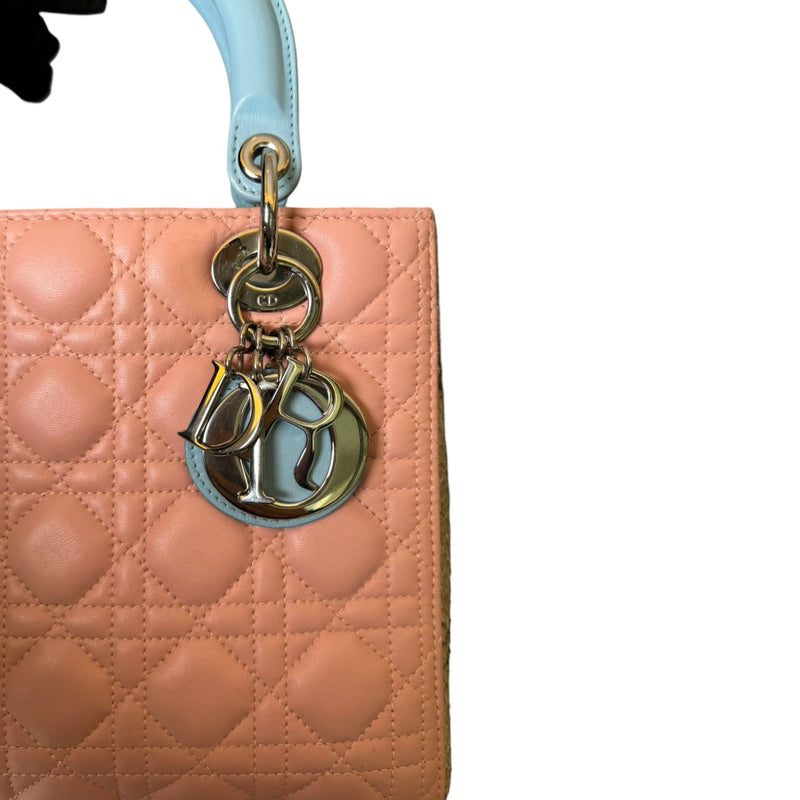 Lady Dior Medium Tri-Color Lambskin with Python Light Blue Pink