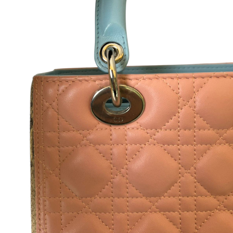 Lady Dior Medium Tri-Color Lambskin with Python Light Blue Pink