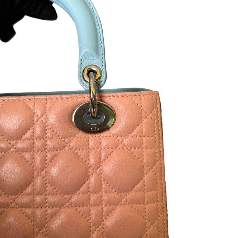 Lady Dior Medium Tri-Color Lambskin with Python Light Blue Pink