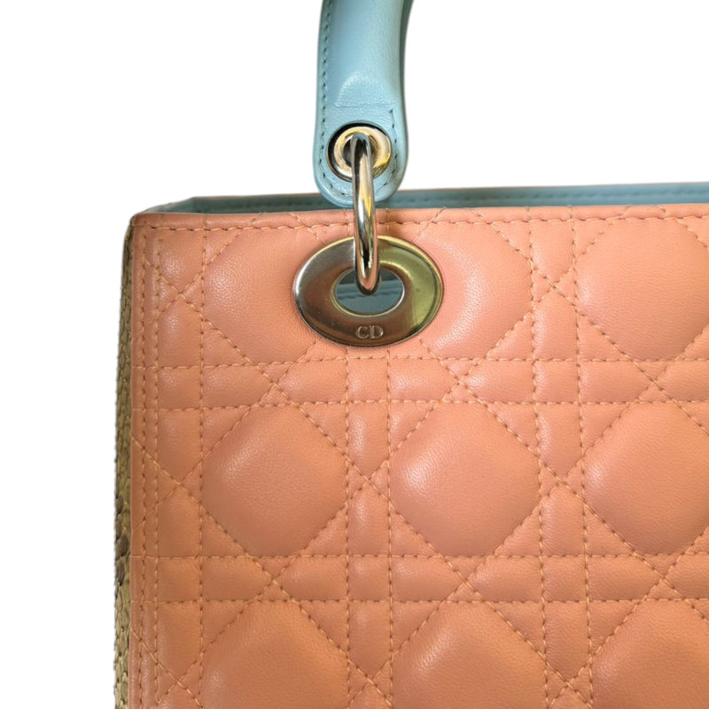 Lady Dior Medium Tri-Color Lambskin with Python Light Blue Pink