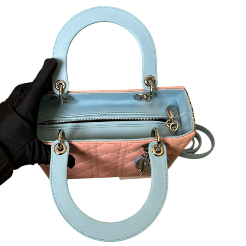 Lady Dior Medium Tri-Color Lambskin with Python Light Blue Pink