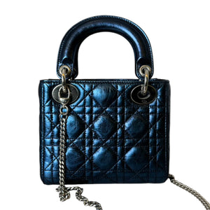 Lady Dior Mini Metallic Lambskin Quilted Dew Blue SHW