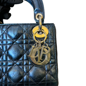 Lady Dior Mini Metallic Lambskin Quilted Dew Blue SHW