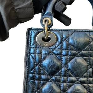 Lady Dior Mini Metallic Lambskin Quilted Dew Blue SHW