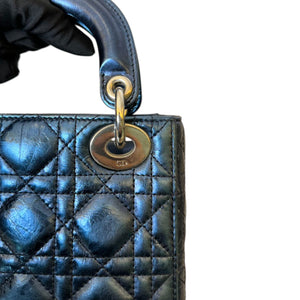 Lady Dior Mini Metallic Lambskin Quilted Dew Blue SHW