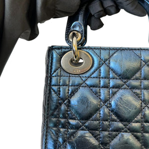 Lady Dior Mini Metallic Lambskin Quilted Dew Blue SHW