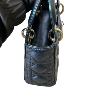 Lady Dior Mini Metallic Lambskin Quilted Dew Blue SHW