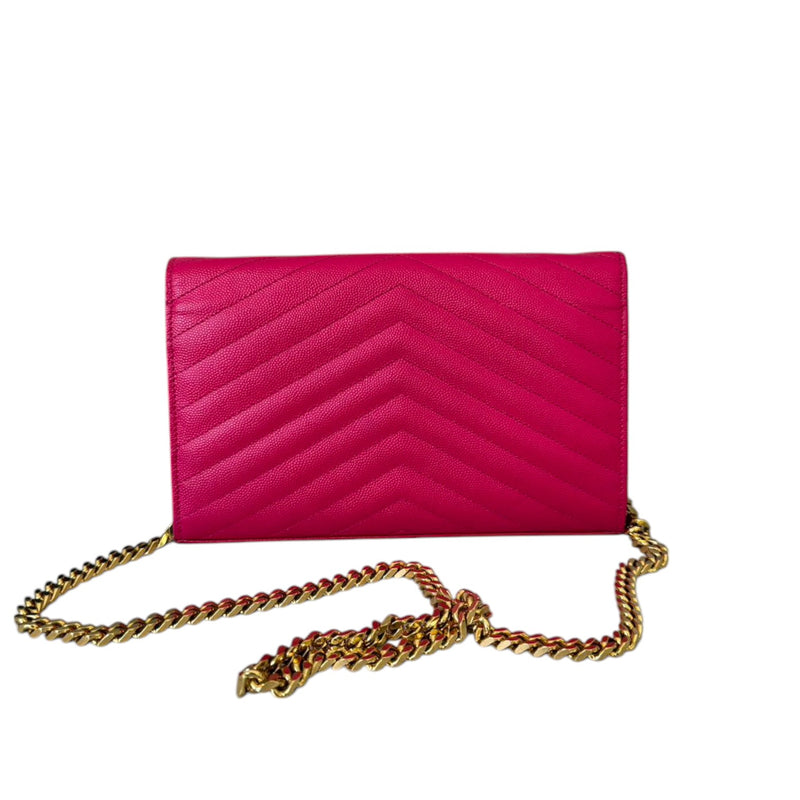 Chain Wallet Grain De Poudre Matelasse Chevron Monogram Pink GHW