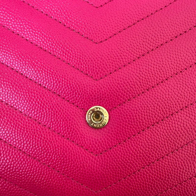 Chain Wallet Grain De Poudre Matelasse Chevron Monogram Pink GHW