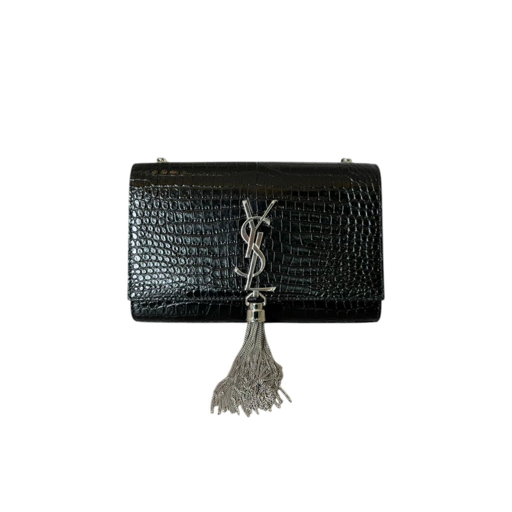 Kate Tassel Small Satchel Calfskin Crocodile Black GHW