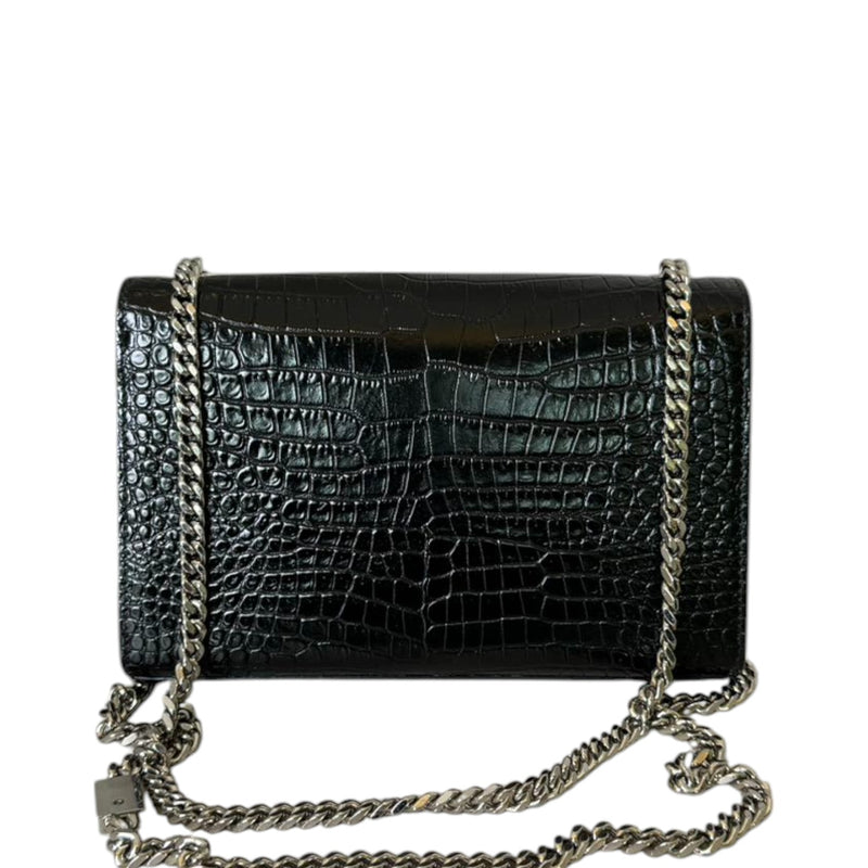 Kate Tassel Small Satchel Calfskin Crocodile Black GHW