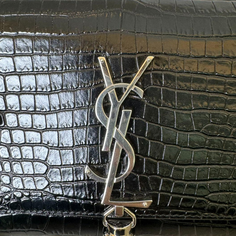 Kate Tassel Small Satchel Calfskin Crocodile Black GHW