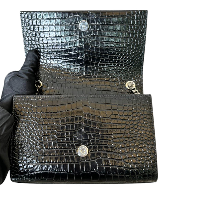 Kate Tassel Small Satchel Calfskin Crocodile Black GHW