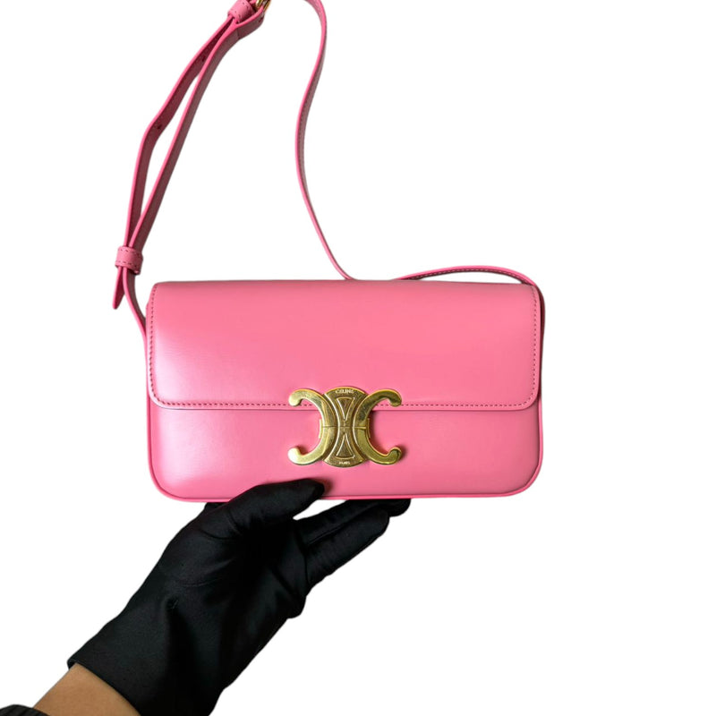 Triomphe Shoulder Shiny Calfskin Pink GHW