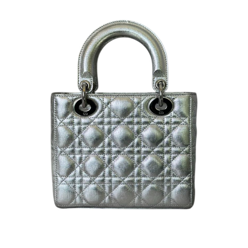 My Lady Dior Lucky Badges Small Metallic Grained Calfskin Silver SHW