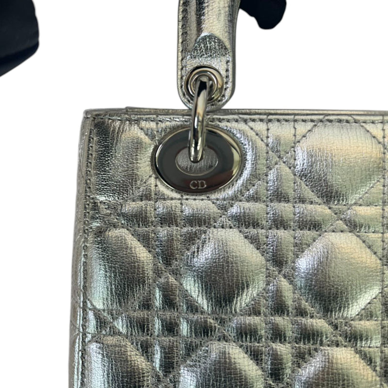 My Lady Dior Lucky Badges Small Metallic Grained Calfskin Silver SHW