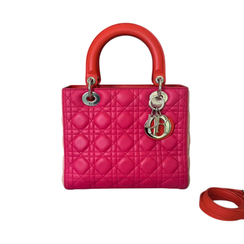 Lady Dior Medium Tri-Color Lambskin Orange Pink SHW